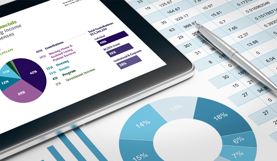 A series of pie charts and graphs