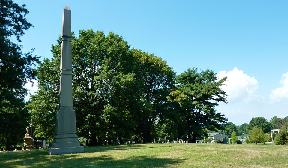 A plot of land at a cemetery